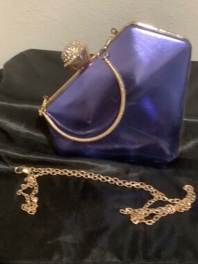 Elegant blue Evening Clutch with Gold Accents
